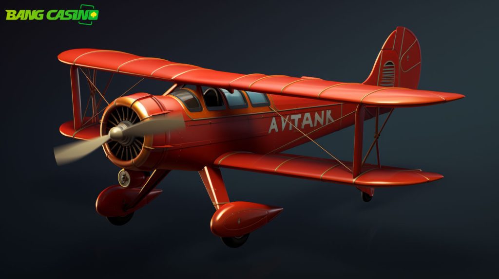 Red airplane with a BangCasino logo to signify Aviator