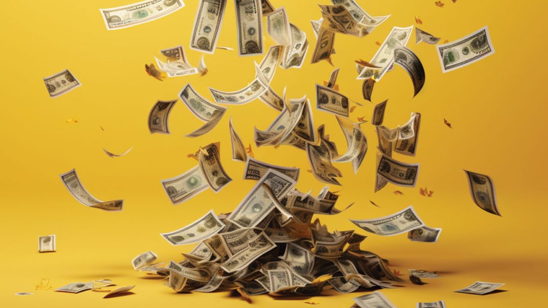 Money blown up in the air