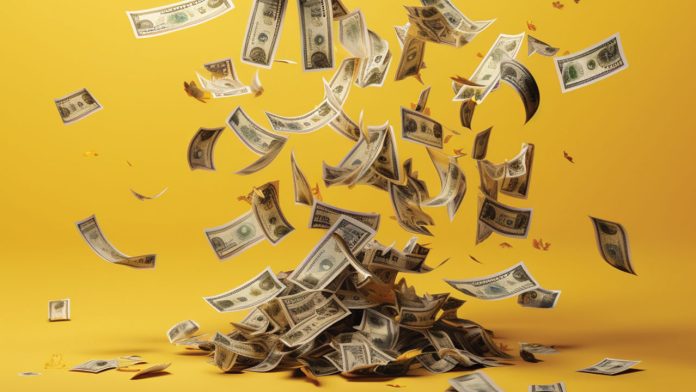 Money blown up in the air